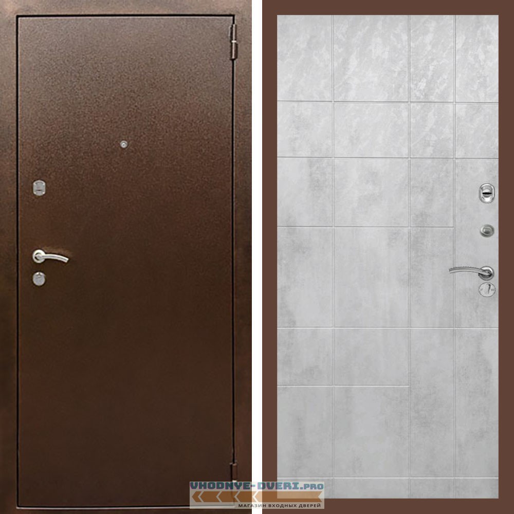 Входная дверь REX (Рекс) 1А Медный антик ФЛ-299 Бетон светлый