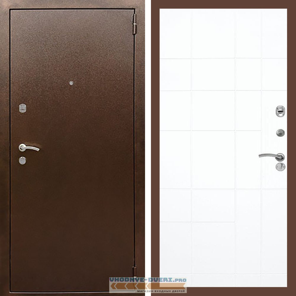 Входная дверь REX (Рекс) 1А Медный антик ФЛ-299 Белый матовый