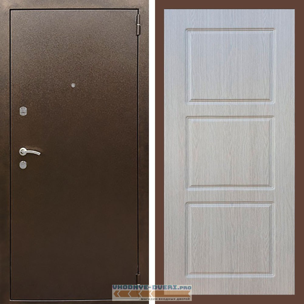 Входная дверь REX (Рекс) 1А Медный антик ФЛ-3 беленый дуб