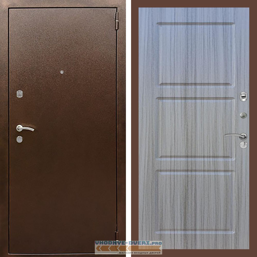 Входная дверь REX (Рекс) 1А Медный антик ФЛ-3 сандал серый