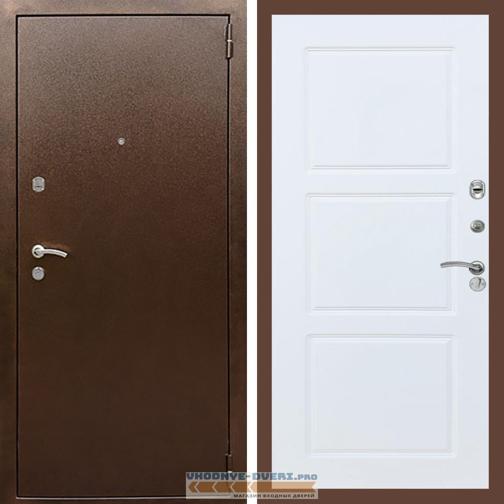 Входная дверь REX (Рекс) 1А Медный антик ФЛ-3 белый матовый