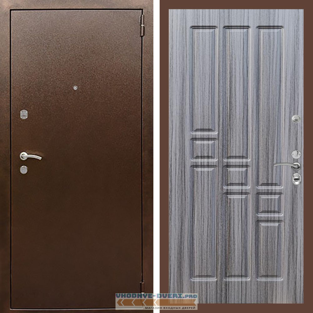 Входная дверь REX (Рекс) 1А Медный антик ФЛ-31 Сандал серый