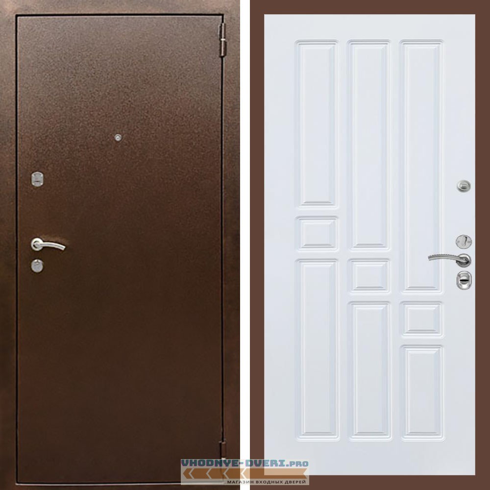 Входная дверь REX (Рекс) 1А Медный антик ФЛ-31 Белый матовый