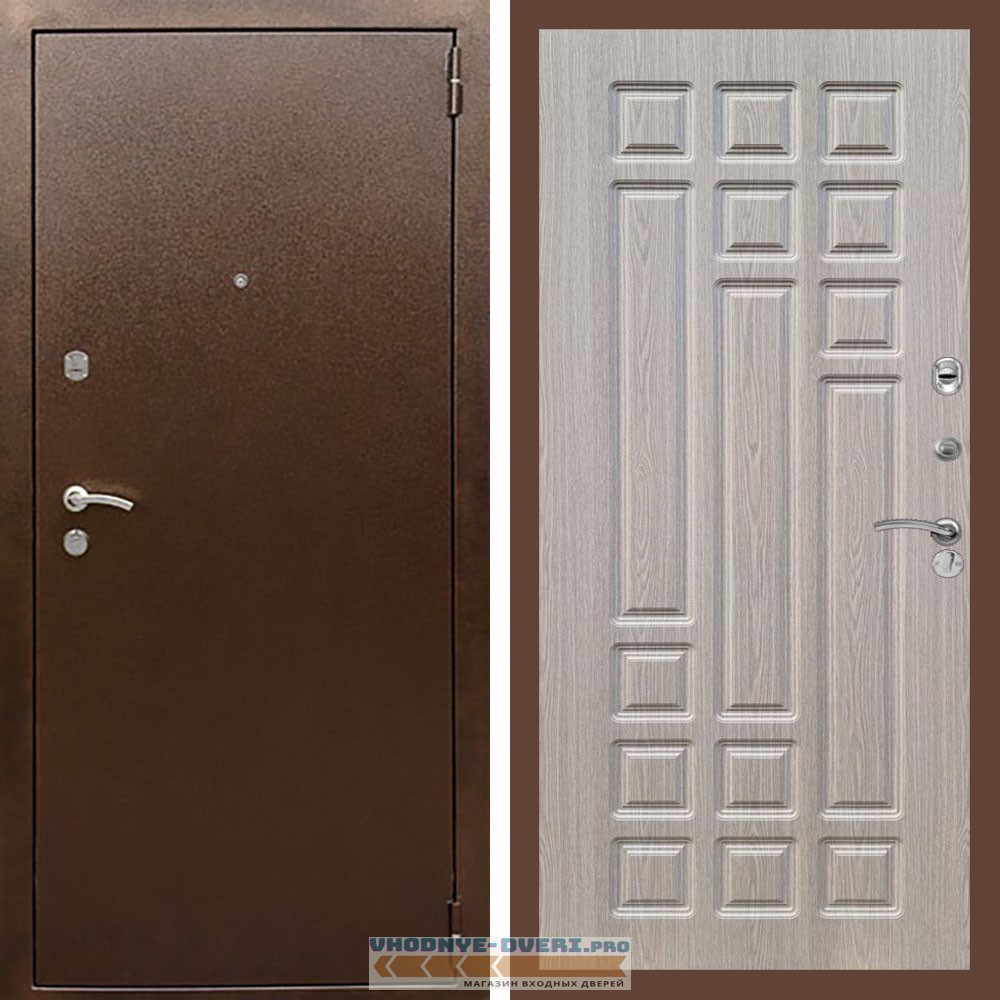 Входная дверь REX (Рекс) 1А Медный антик ФЛ-32 Беленый дуб