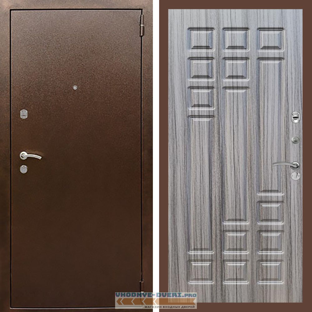 Входная дверь REX (Рекс) 1А Медный антик ФЛ-32 Сандал серый