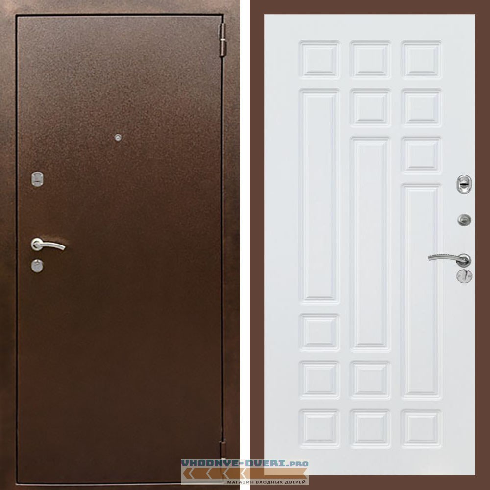 Входная дверь REX (Рекс) 1А Медный антик ФЛ-32 Белый матовый