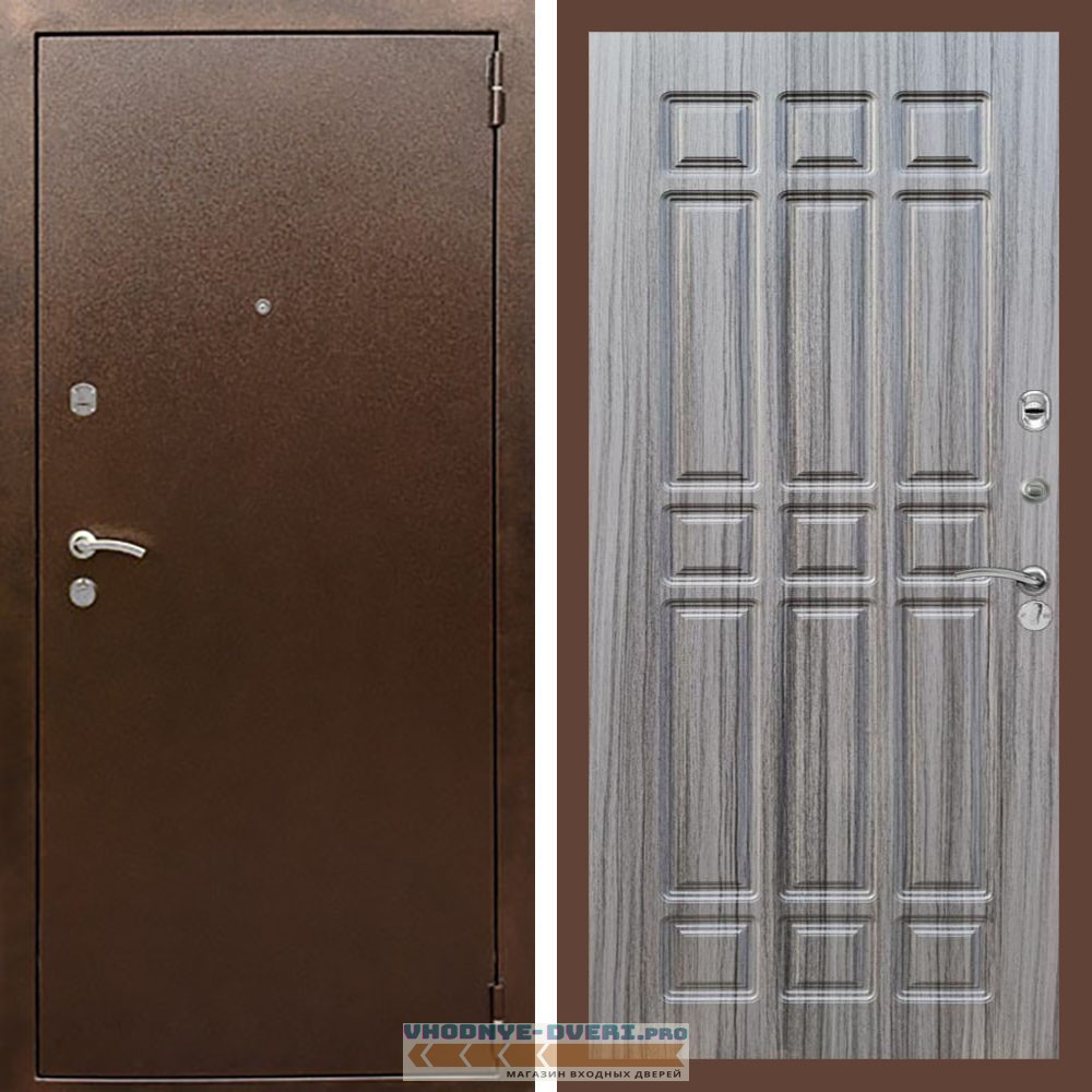 Входная дверь REX (Рекс) 1А Медный антик ФЛ-33 Сандал серый