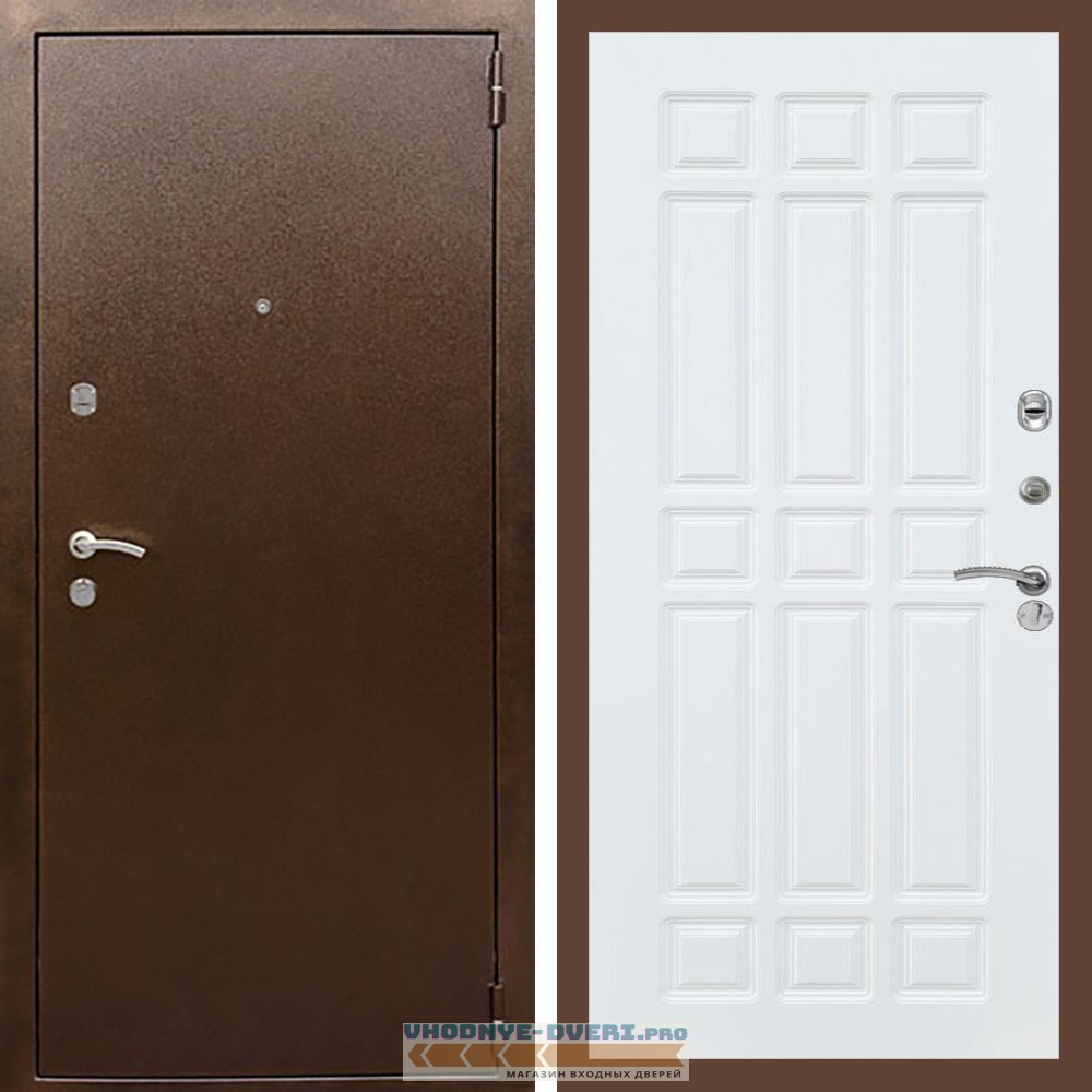 Входная дверь REX (Рекс) 1А Медный антик ФЛ-33 Белый матовый