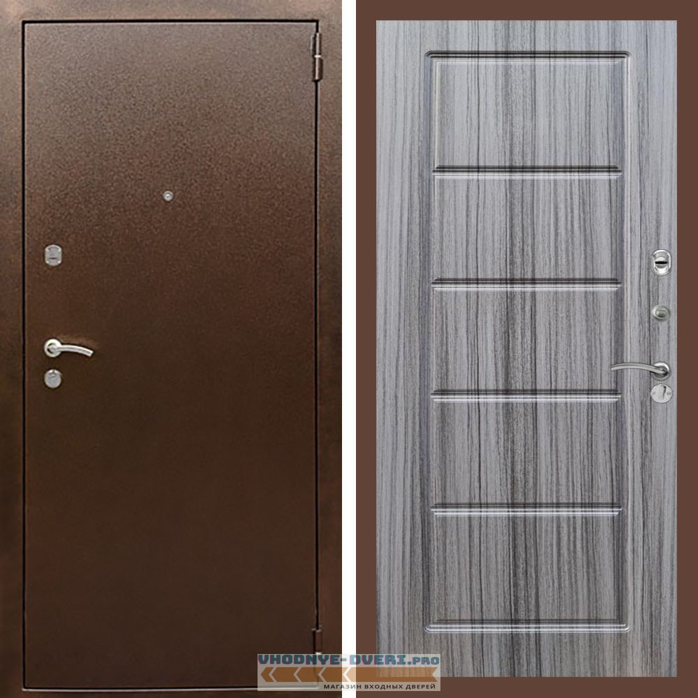 Входная дверь REX (Рекс) 1А Медный антик ФЛ-39 Сандал серый