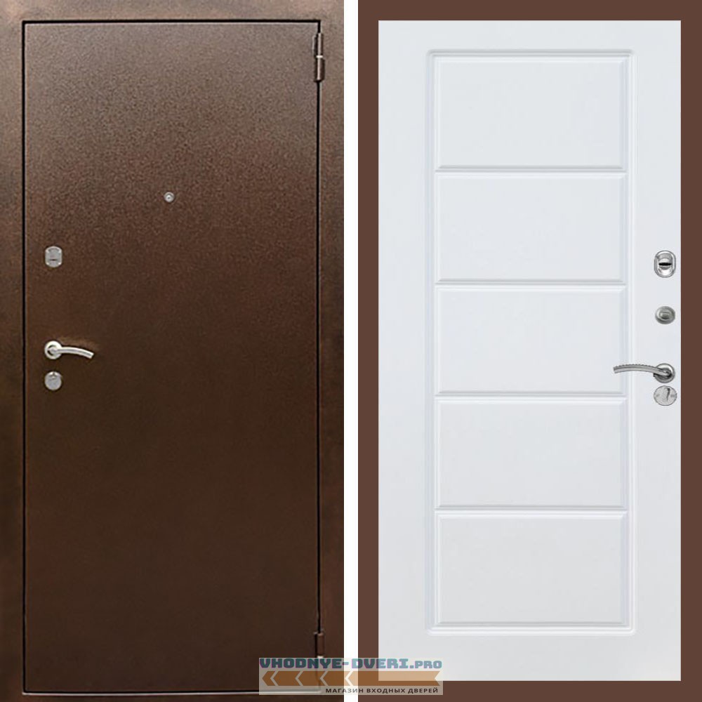 Входная дверь REX (Рекс) 1А Медный антик ФЛ-39 Белый матовый