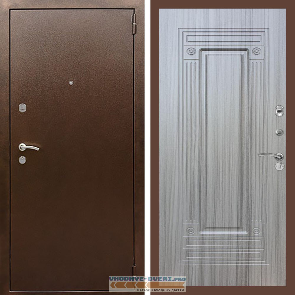 Входная дверь REX (Рекс) 1А Медный антик ФЛ-4 сандал серый