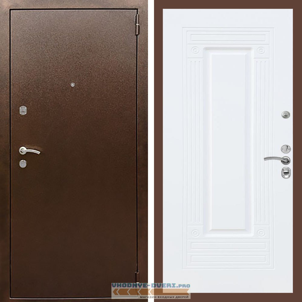 Входная дверь REX (Рекс) 1А Медный антик ФЛ-4 Белый матовый