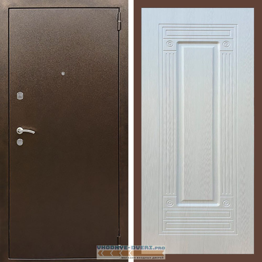 Входная дверь REX (Рекс) 1А Медный антик ФЛ-4 ясень белый