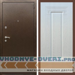 Входная дверь REX (Рекс) 1А Медный антик ФЛ-4 ясень белый