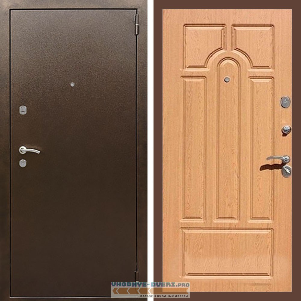 Входная дверь REX (Рекс) 1А Медный антик ФЛ-58 дуб светлый