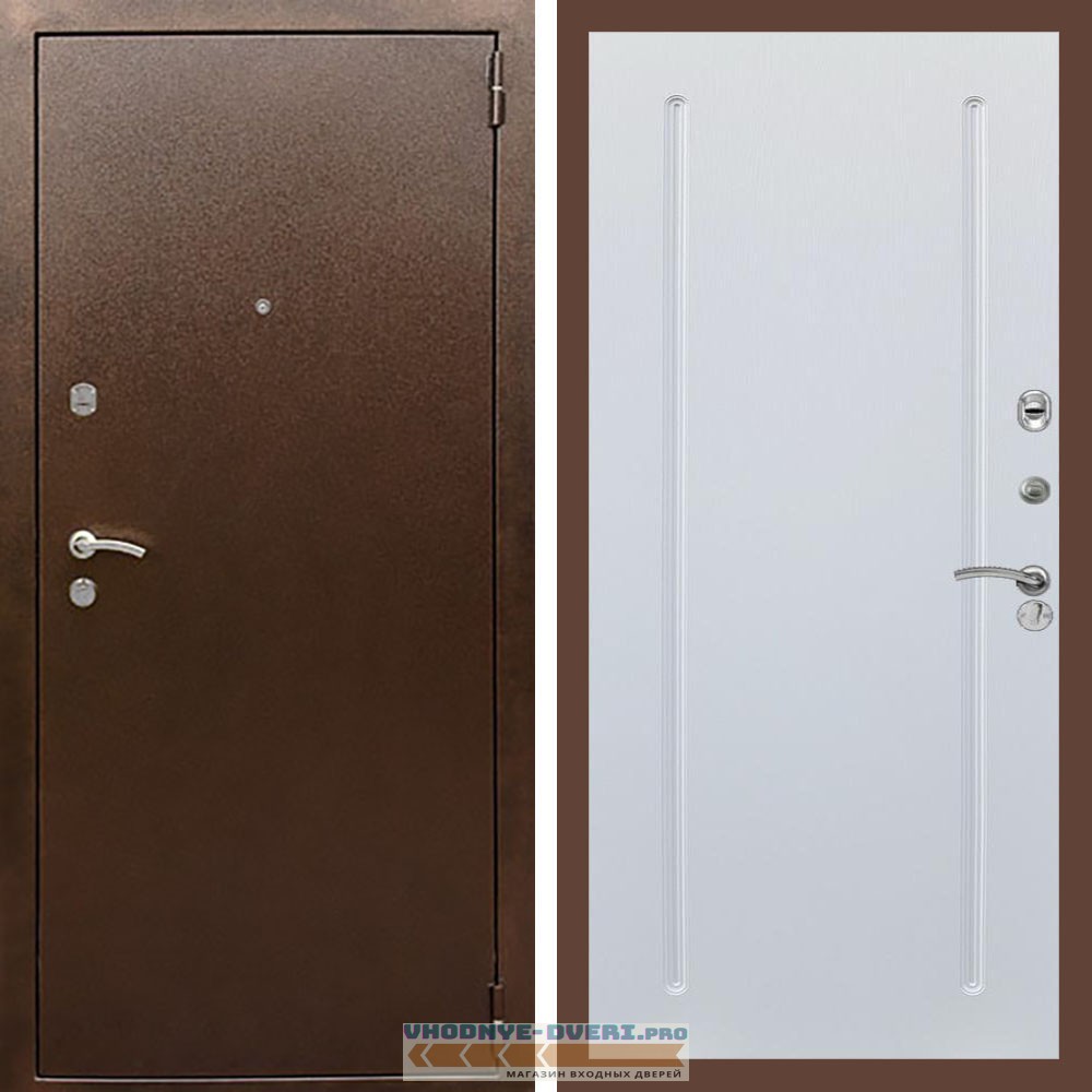 Входная дверь REX (Рекс) 1А Медный антик ФЛ-68 Белый ясень