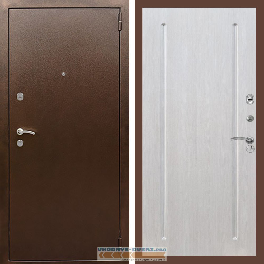 Входная дверь REX (Рекс) 1А Медный антик ФЛ-68 Лиственница бежевая