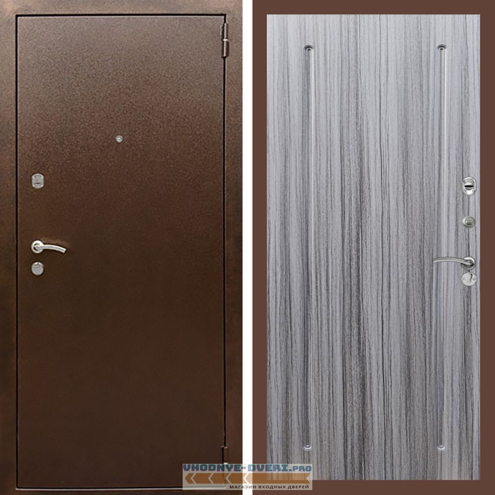 Входная дверь REX (Рекс) 1А Медный антик ФЛ-68 Сандал серый