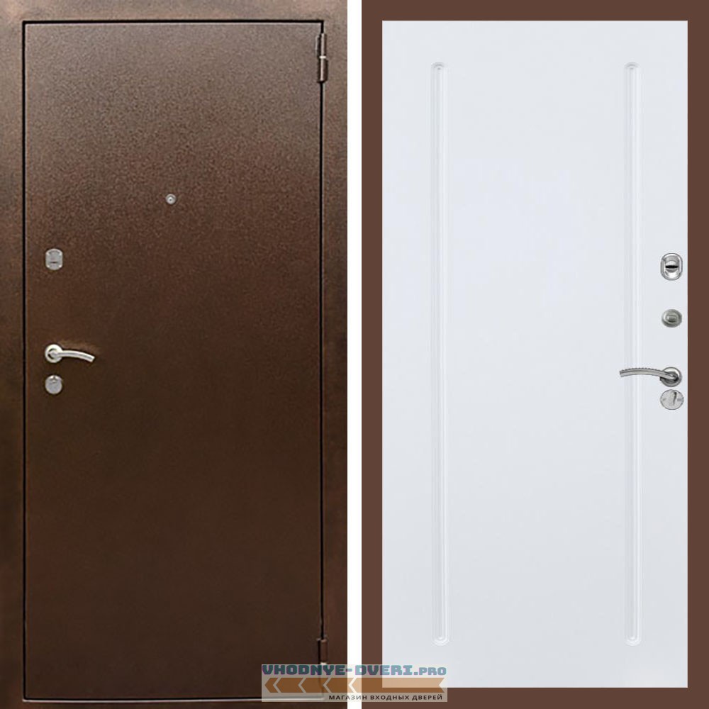 Входная дверь REX (Рекс) 1А Медный антик ФЛ-68 Белый матовый