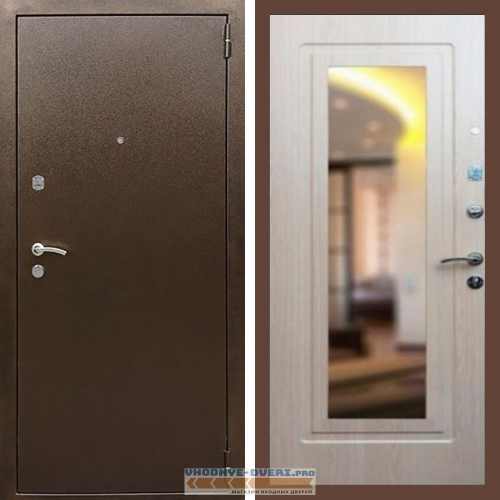 Входная дверь REX (Рекс) 1А Медный антик ФЛЗ-120 беленый дуб