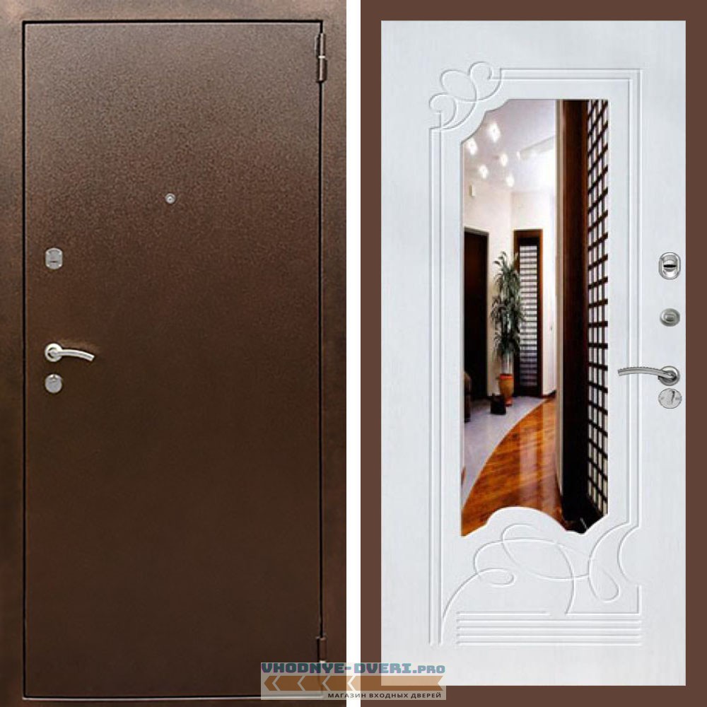 Входная дверь REX (Рекс) 1А Медный антик ФЛЗ-147 Белый ясень