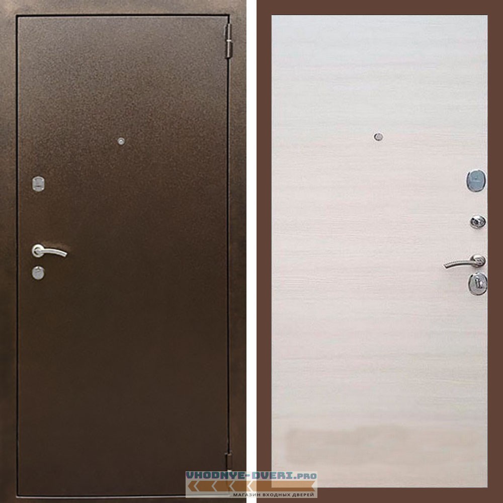 Входная дверь REX (Рекс) 1А Медный антик гладкая акация светлая