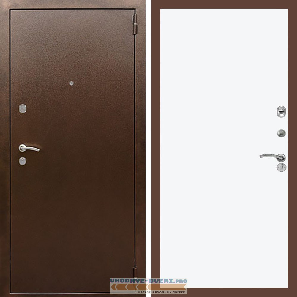 Входная дверь REX (Рекс) 1А Медный антик Гладкая белый матовый