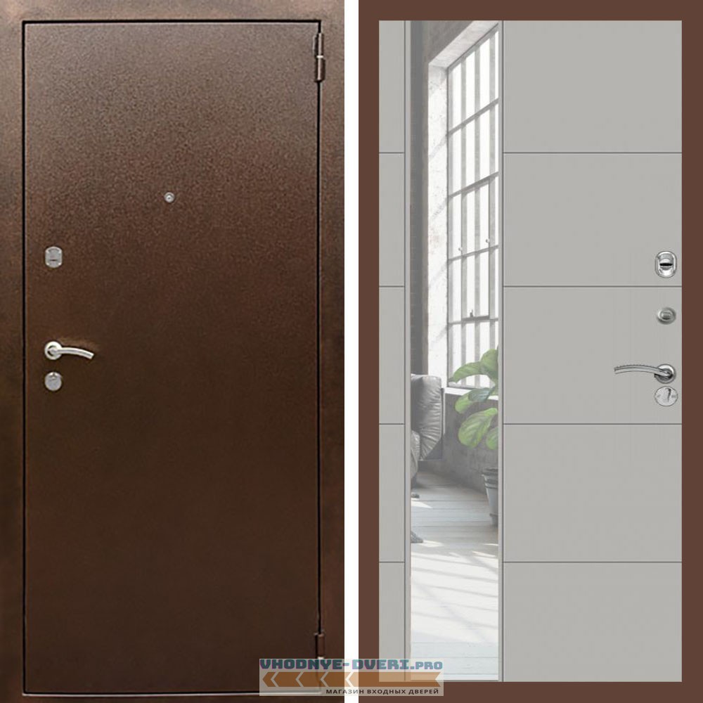 Входная дверь REX (Рекс) 1А Медный антик ЛФЛС-19 Грей софт