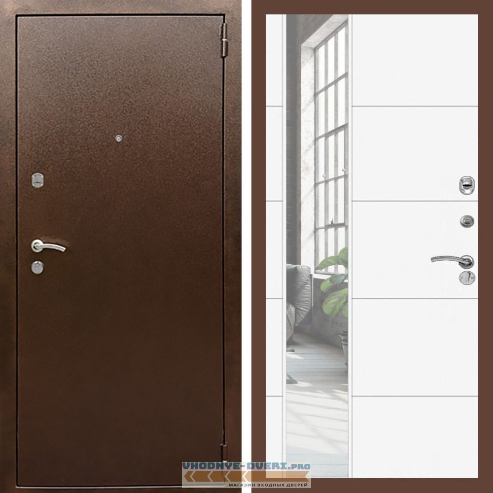 Входная дверь REX (Рекс) 1А Медный антик ЛФЛС-19 Белый матовый