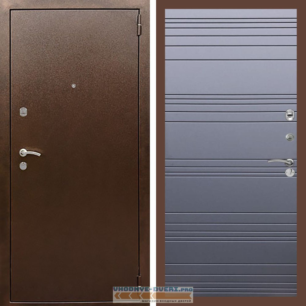 Входная дверь REX (Рекс) 1А Медный антик полоски горизонтальные силк титан
