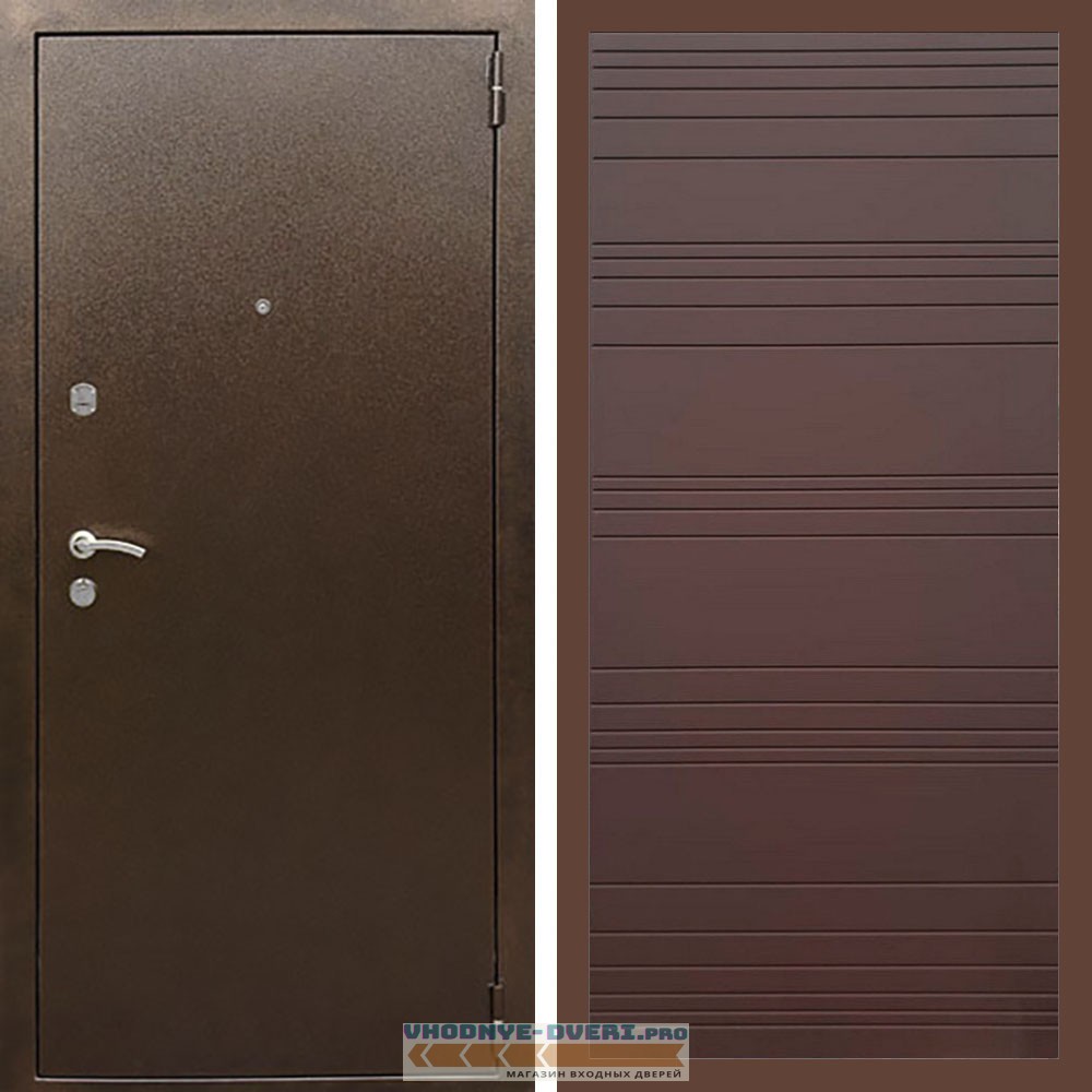 Входная дверь REX (Рекс) 1А Медный антик полоски горизонтальные ясень шоколадный
