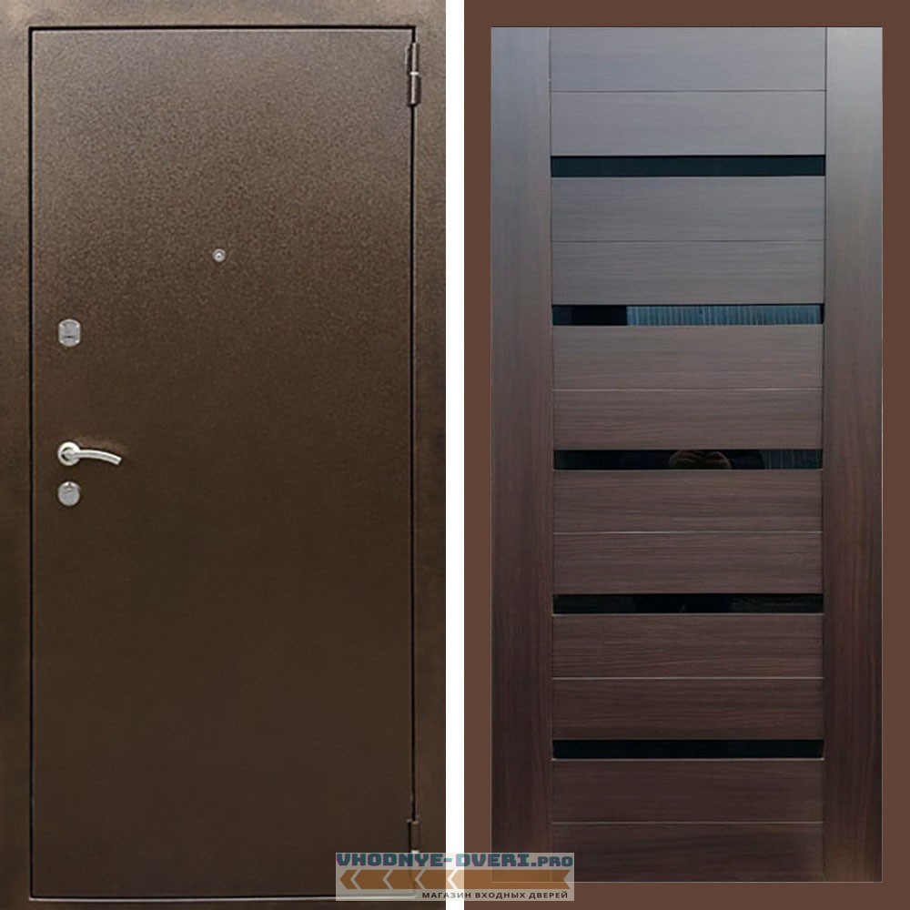 Входная дверь REX (Рекс) 1А Медный антик сб-14 эковенге черное стекло