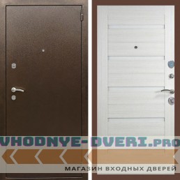 Входная дверь REX (Рекс) 1А Медный антик сб-14 лиственница беж. белое стекло
