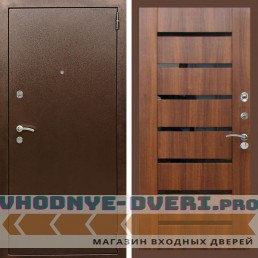 Входная дверь REX (Рекс) 1А Медный антик СБ-14 Орех бренди стекло черное