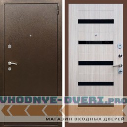 Входная дверь REX (Рекс) 1А Медный антик СБ-14 сандал светлый черное стекло
