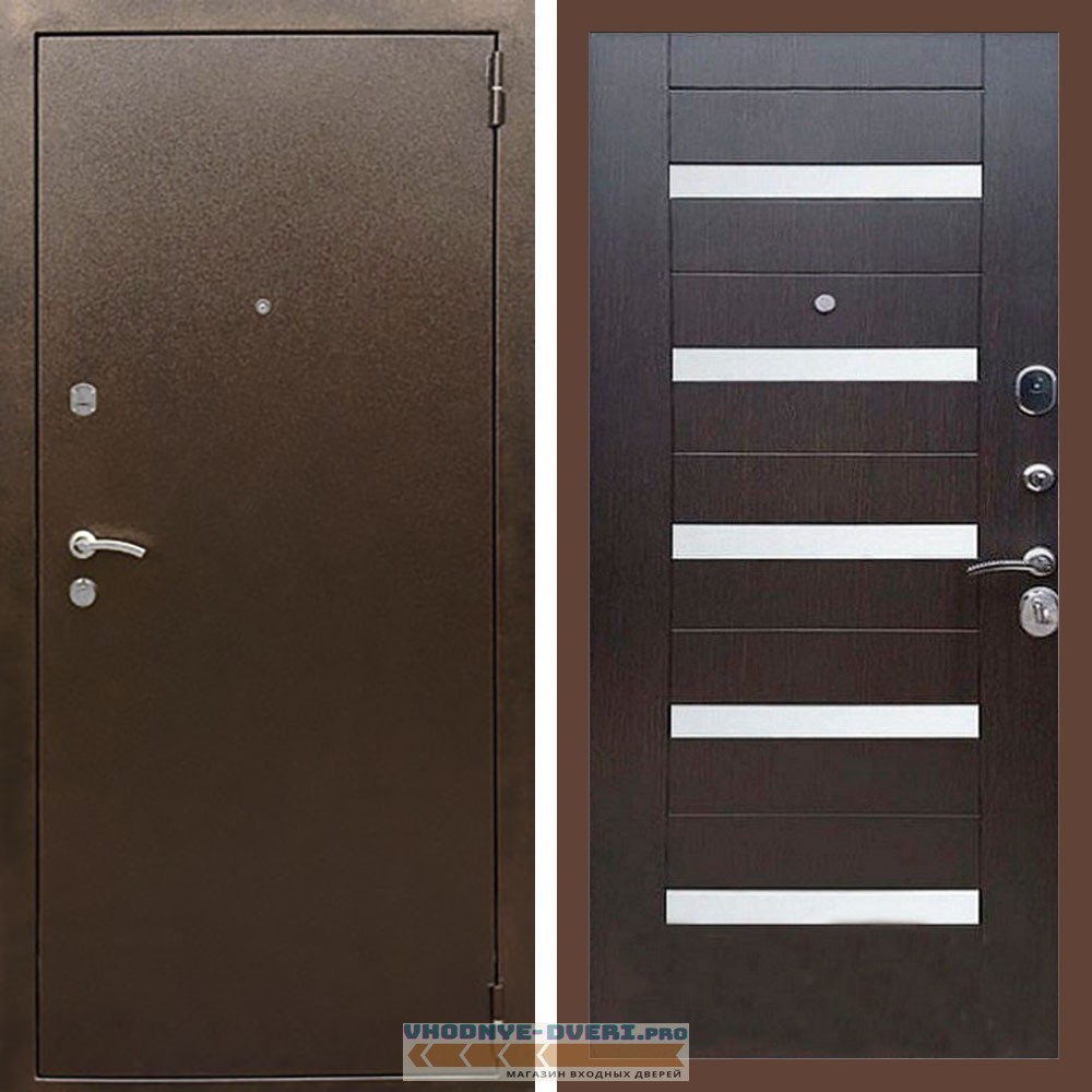 Входная дверь REX (Рекс) 1А Медный антик сб-14 венге белое стекло