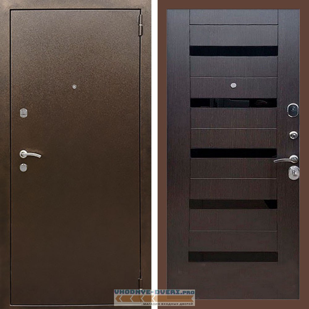 Входная дверь REX (Рекс) 1А Медный антик сб-14 венге черное стекло