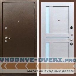Входная дверь REX (Рекс) 1А Медный антик сб-18 лиственница бежевая белое стекло