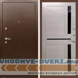 Входная дверь REX (Рекс) 1А Медный антик сб-18 лиственница бежевая черное стекло