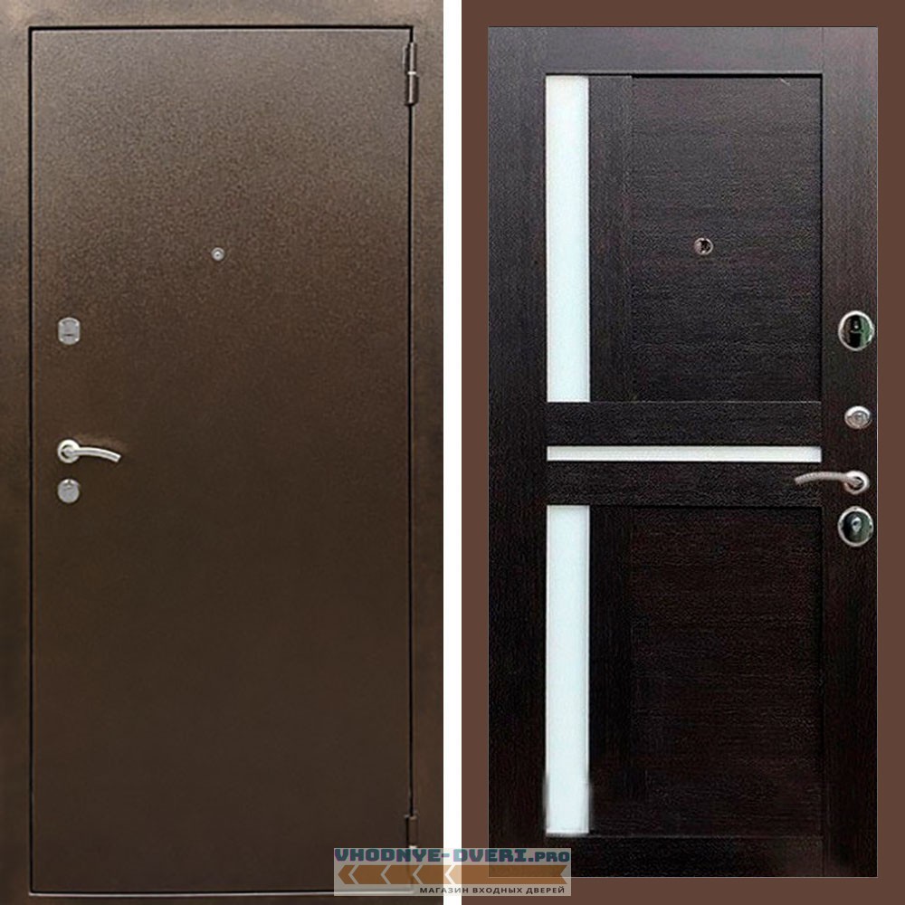 Входная дверь REX (Рекс) 1А Медный антик сб-18 венге белое стекло