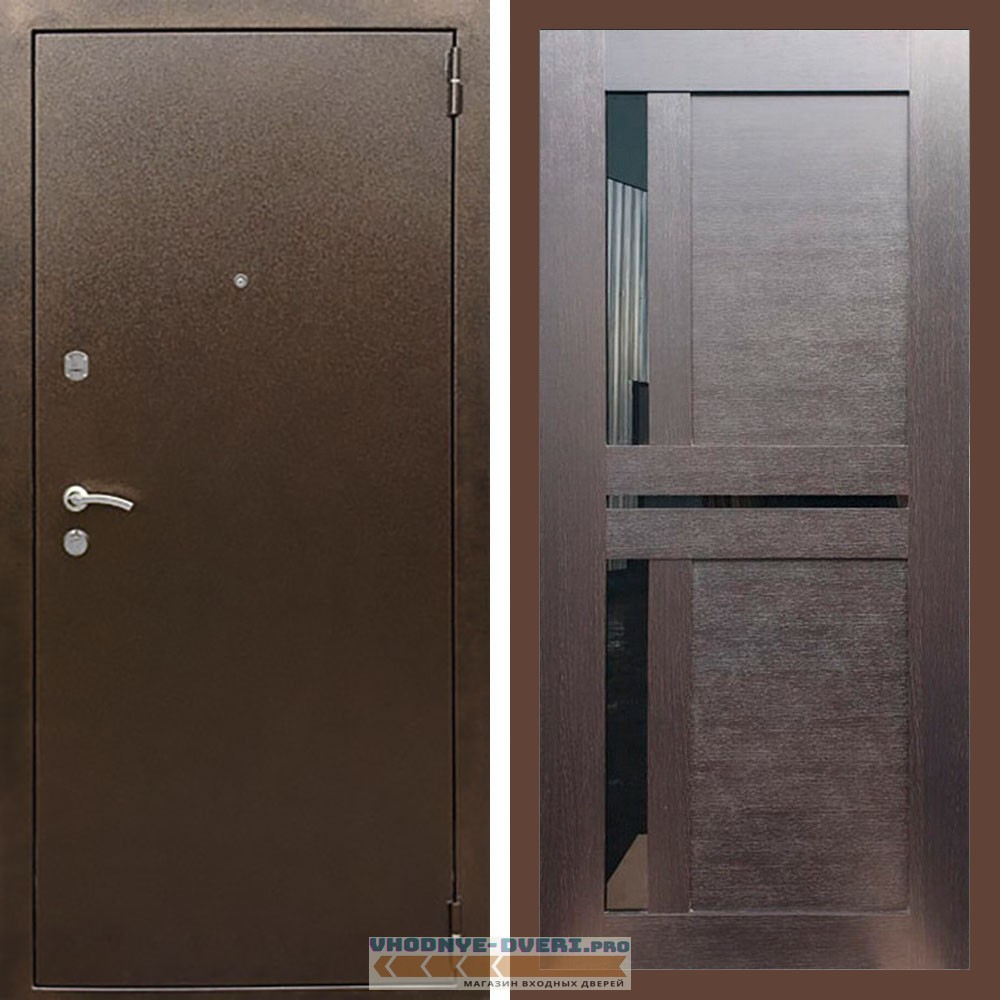 Входная дверь REX (Рекс) 1А Медный антик сб-18 венге черное стекло