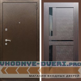 Входная дверь REX (Рекс) 1А Медный антик сб-18 венге черное стекло