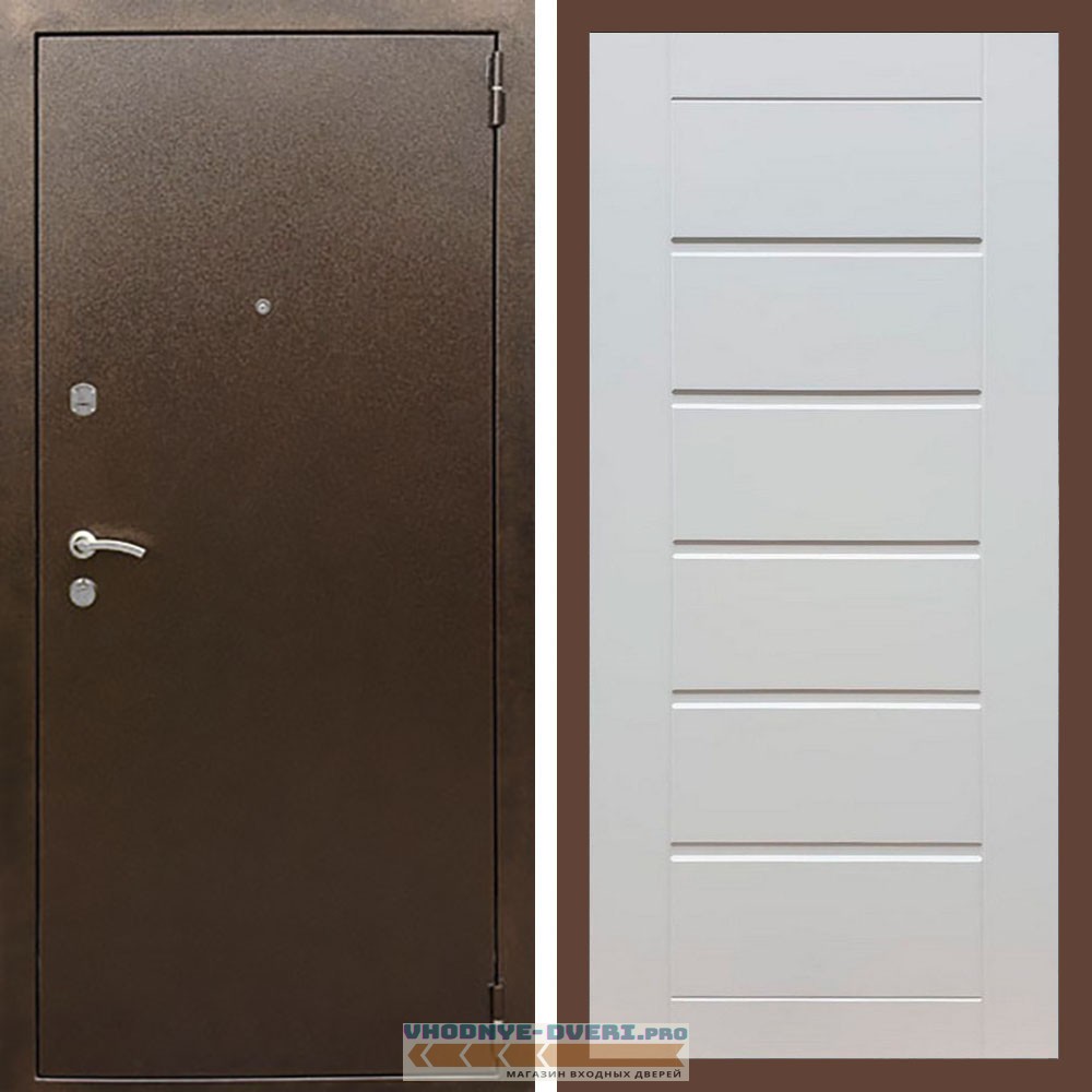 Входная дверь REX (Рекс) 1А Медный антик сити 16 мм ясень белый