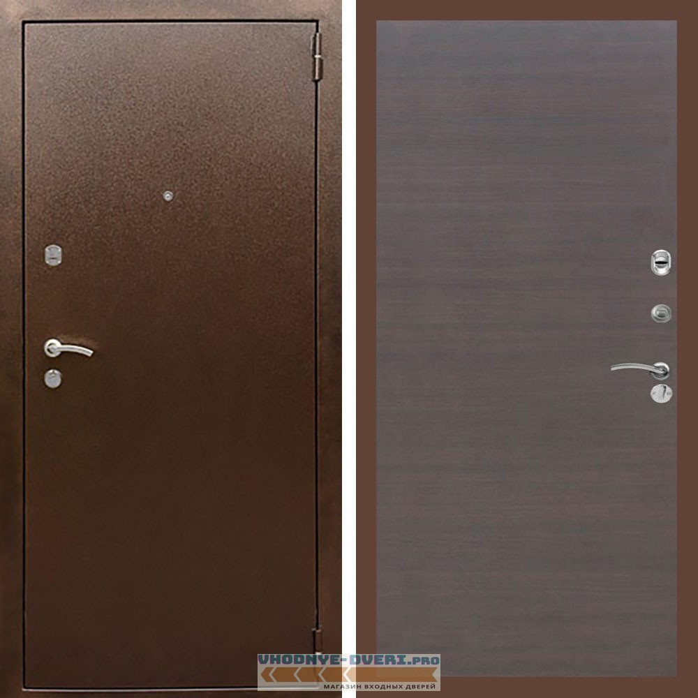 Входная дверь REX (Рекс) 1А Медный антик Венге поперечный гладкая