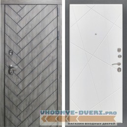 Заводские двери Винорит GREY OAK с черной патиной - Флитта белая эмаль (наружная)