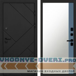 Входная дверь Стоун Black Зеркало фацет Grey софт