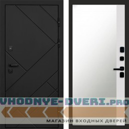 Входная дверь Стоун Black Зеркало фацет Белый софт