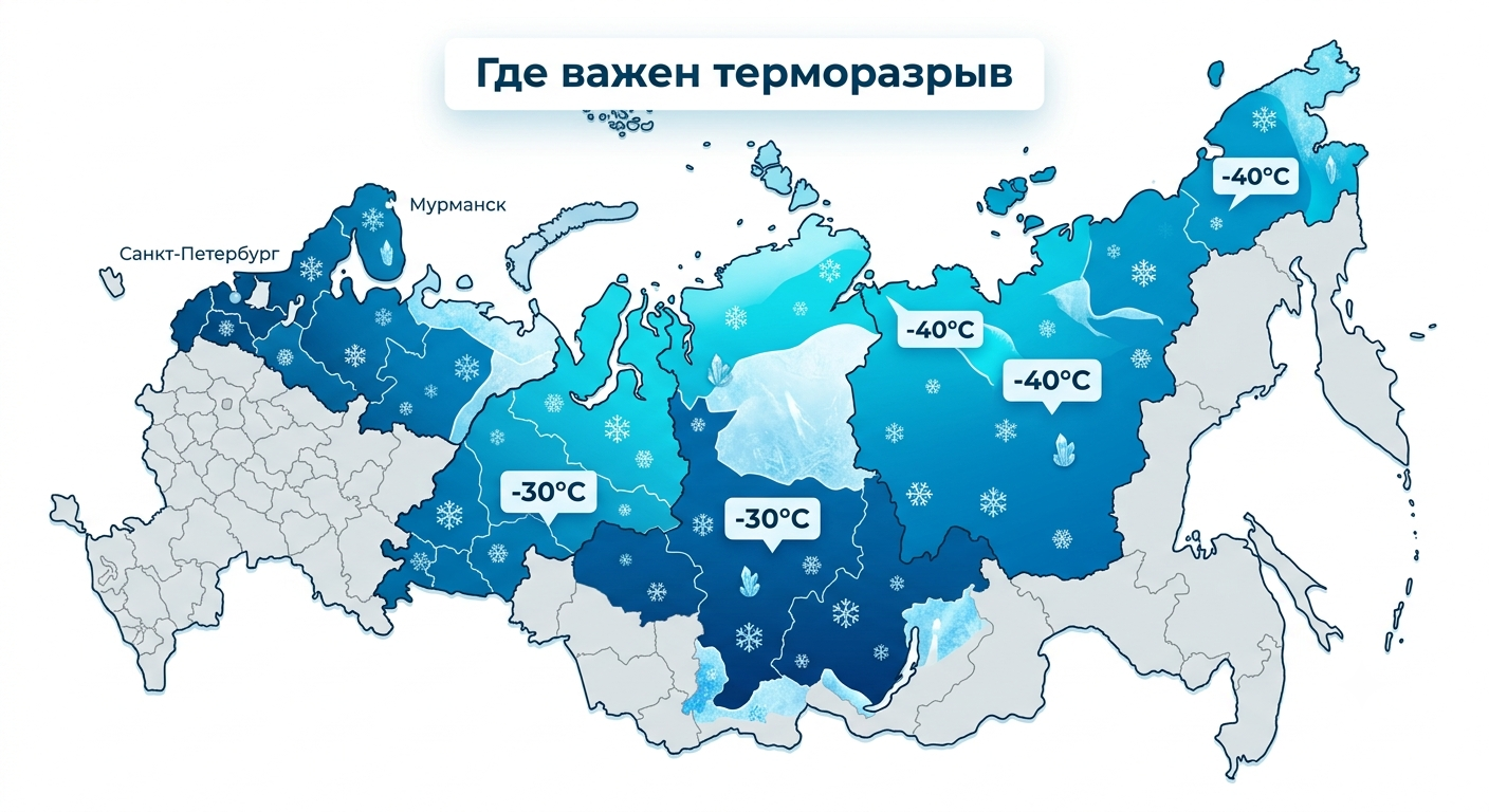 Карта России: регионы с холодным климатом, где важен терморазрыв