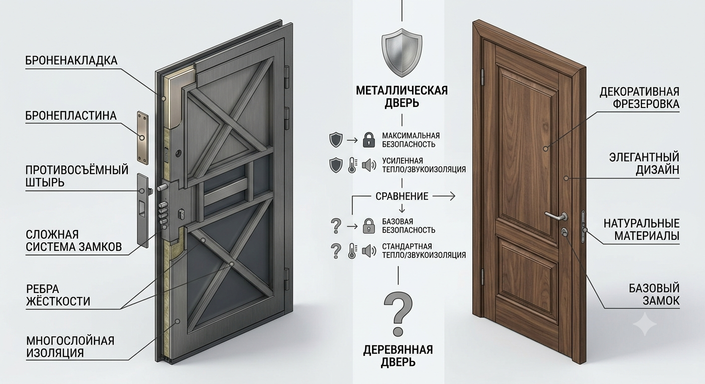 Сравнение безопасности металлической и деревянной двери